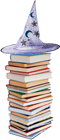 Stack of Books with Wizard Hat